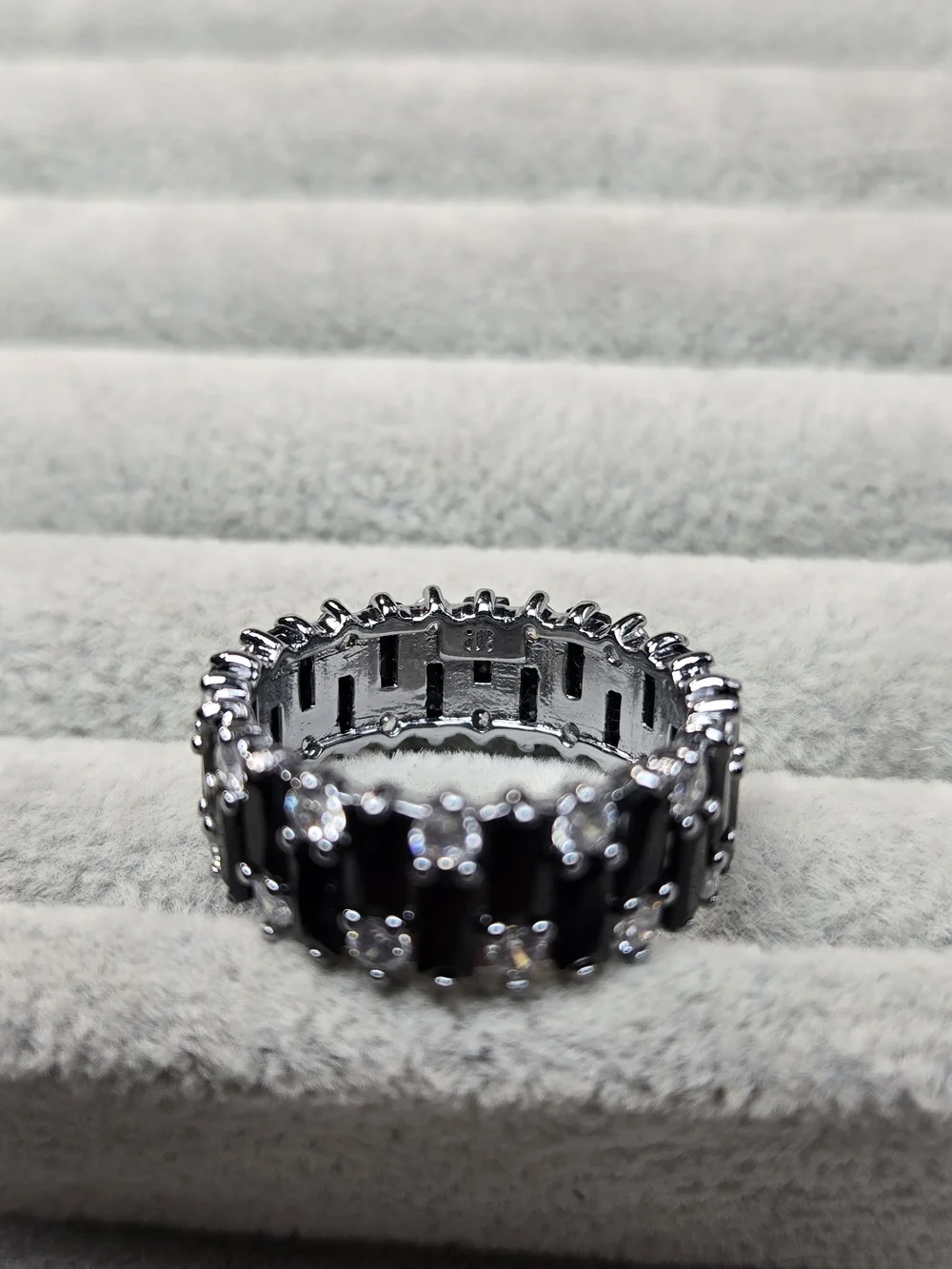 Size 10 Black Onyx and Cubic Zirconia Hematite Plated Bomb Party Ring